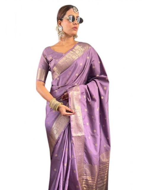 Women's Satin Printed Saree With Unstitched Blouse 5.5Mtr (Purple)