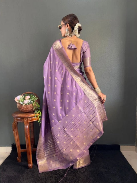 Women's Satin Printed Saree With Unstitched Blouse 5.5Mtr (Purple)