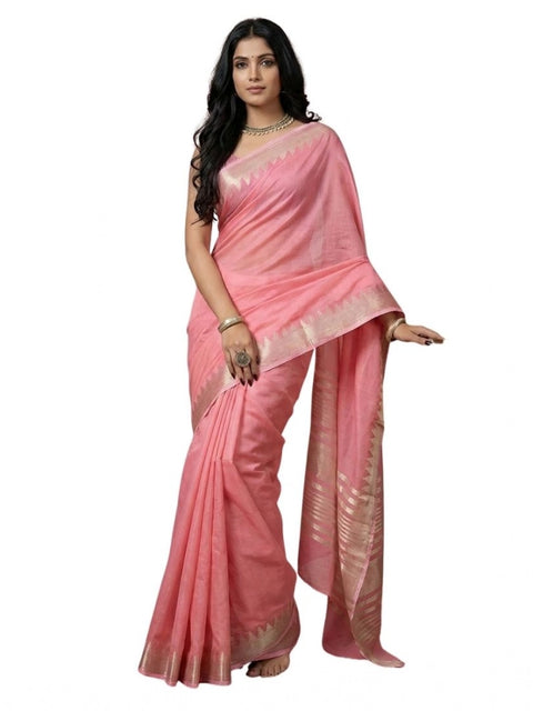 Women's Cotton Printed Saree With Unstitched Blouse 5.5Mtr (Coral Pink)