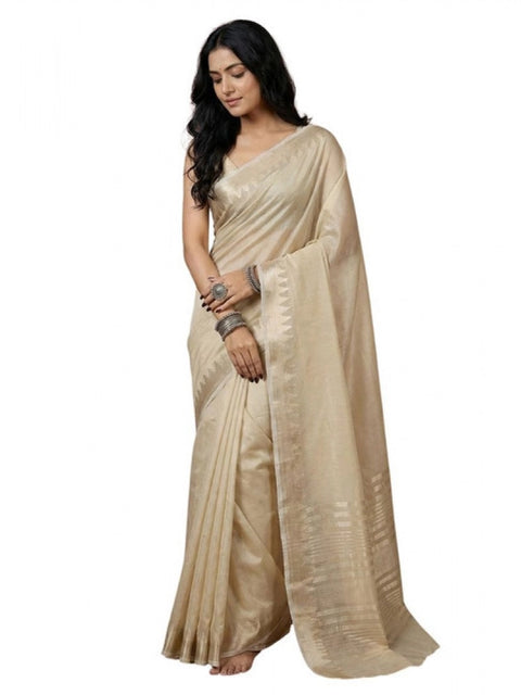 Women's Cotton Printed Saree With Unstitched Blouse 5.5Mtr (Cream)