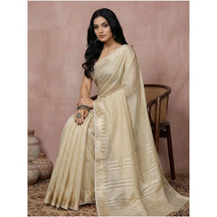 Generic Women's Cotton Printed Saree With Unstitched Blouse 5.5Mtr (Cream)