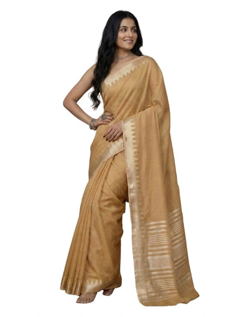 Women's Cotton Printed Saree With Unstitched Blouse 5.5Mtr (Golden)