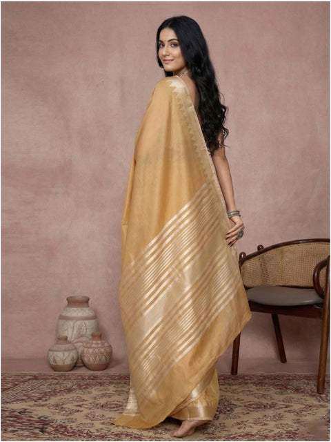 Women's Cotton Printed Saree With Unstitched Blouse 5.5Mtr (Golden)