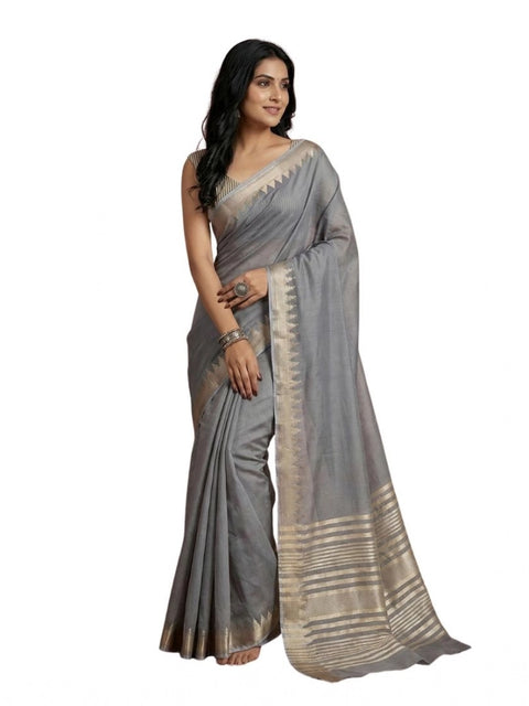 Women's Cotton Printed Saree With Unstitched Blouse 5.5Mtr (Gray)