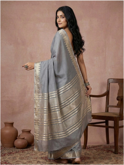 Women's Cotton Printed Saree With Unstitched Blouse 5.5Mtr (Gray)