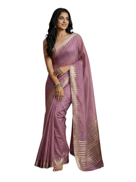 Women's Cotton Printed Saree With Unstitched Blouse 5.5Mtr (Purple)