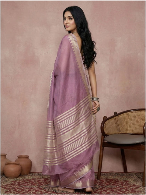 Women's Cotton Printed Saree With Unstitched Blouse 5.5Mtr (Purple)
