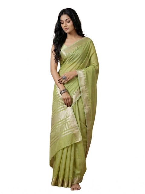 Women's Cotton Printed Saree With Unstitched Blouse 5.5Mtr (Light Green)
