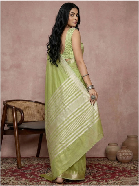 Women's Cotton Printed Saree With Unstitched Blouse 5.5Mtr (Light Green)