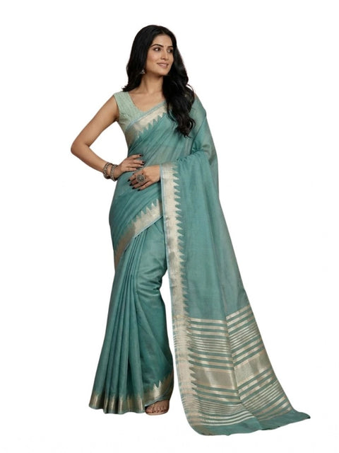 Women's Cotton Printed Saree With Unstitched Blouse 5.5Mtr (Teal)