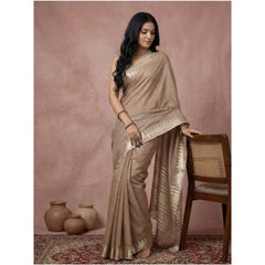 Generic Women's Cotton Printed Saree With Unstitched Blouse 5.5Mtr (Beige)