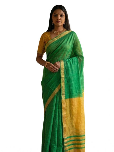 Women's Cotton Printed Saree With Unstitched Blouse 5.5Mtr (Green)