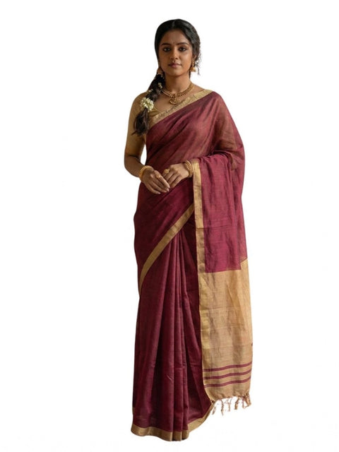 Women's Cotton Printed Saree With Unstitched Blouse 5.5Mtr (Wine)