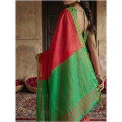 Generic Women's Cotton Printed Saree With Unstitched Blouse 5.5Mtr (Red)