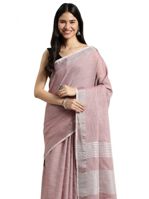 Women's Linen Cotton Printed Saree With Unstitched Blouse 5.5Mtr (Purple)