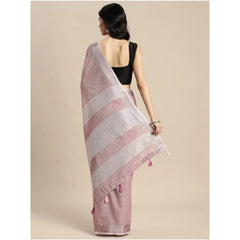 Generic Women's Linen Cotton Printed Saree With Unstitched Blouse 5.5Mtr (Purple)