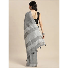 Generic Women's Linen Cotton Printed Saree With Unstitched Blouse 5.5Mtr (Dark Grey)