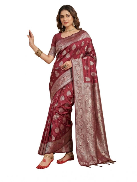 Women's Silk Blend Printed Saree With Unstitched Blouse 5.5Mtr (Maroon)