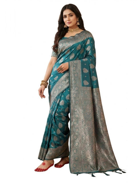 Women's Silk Blend Printed Saree With Unstitched Blouse 5.5Mtr (Sea Green)