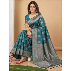 Generic Women's Silk Blend Printed Saree With Unstitched Blouse 5.5Mtr (Sea Green)