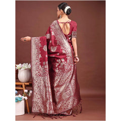 Generic Women's Banarasi Silk Printed Saree With Unstitched Blouse 5.5Mtr (Maroon)