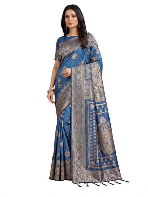 Women's Silk Blend Printed Saree With Unstitched Blouse 5.5Mtr (Sky Blue)