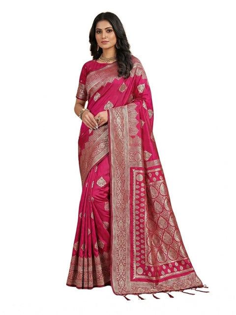Women's Silk Blend Printed Saree With Unstitched Blouse 5.5Mtr (Magenta)