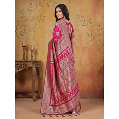 Generic Women's Silk Blend Printed Saree With Unstitched Blouse 5.5Mtr (Magenta)