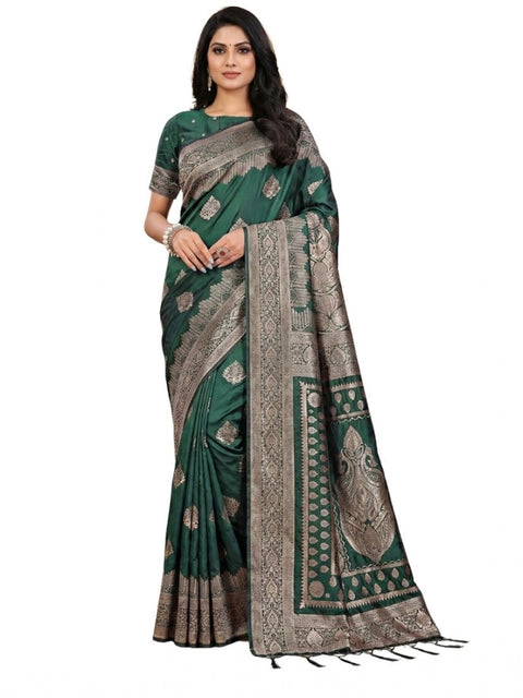 Women's Silk Blend Printed Saree With Unstitched Blouse 5.5Mtr (Green)