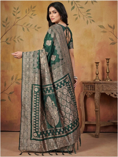 Women's Silk Blend Printed Saree With Unstitched Blouse 5.5Mtr (Green)
