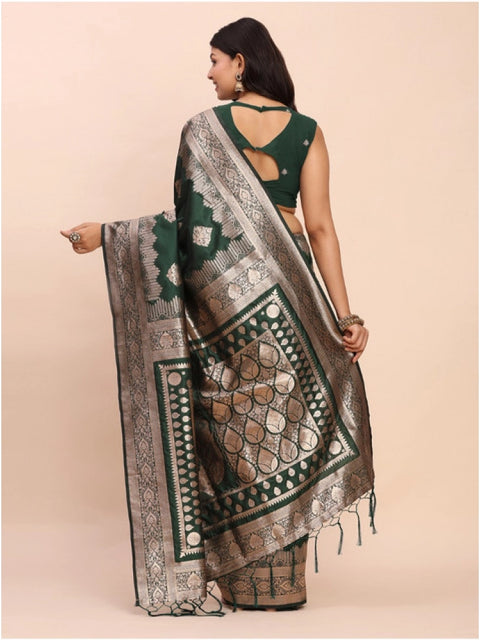 Women's Banarasi Silk Printed Saree With Unstitched Blouse 5.5Mtr (Green)