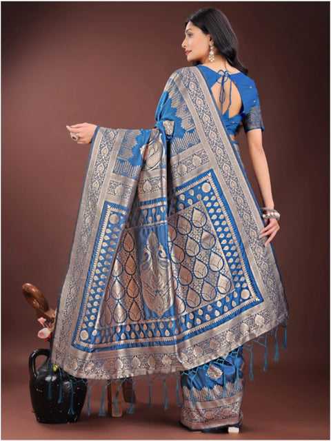 Women's Silk Printed Saree With Unstitched Blouse 5.5Mtr (Sky Blue)