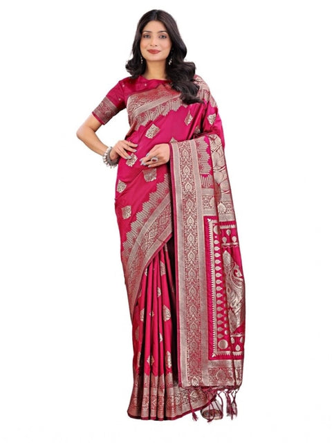 Women's Silk Printed Saree With Unstitched Blouse 5.5Mtr (Magenta)