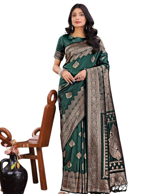 Women's Silk Printed Saree With Unstitched Blouse 5.5Mtr (Green)