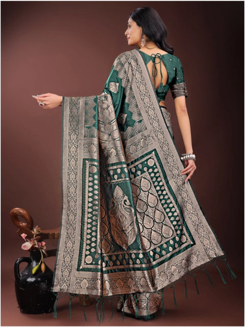 Women's Silk Printed Saree With Unstitched Blouse 5.5Mtr (Green)