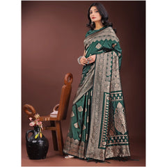 Generic Women's Silk Printed Saree With Unstitched Blouse 5.5Mtr (Green)