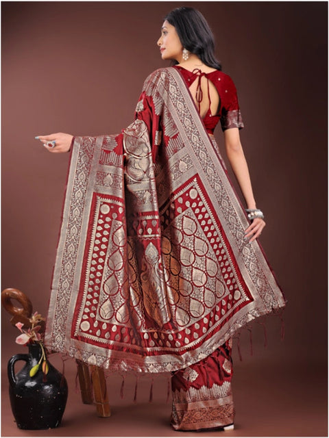 Women's Silk Printed Saree With Unstitched Blouse 5.5Mtr (Maroon)