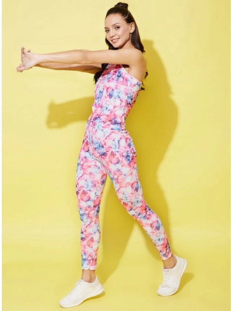 Generic Women's Polyester Lycra Printed Sleeveless Active Wear (Multicolor)