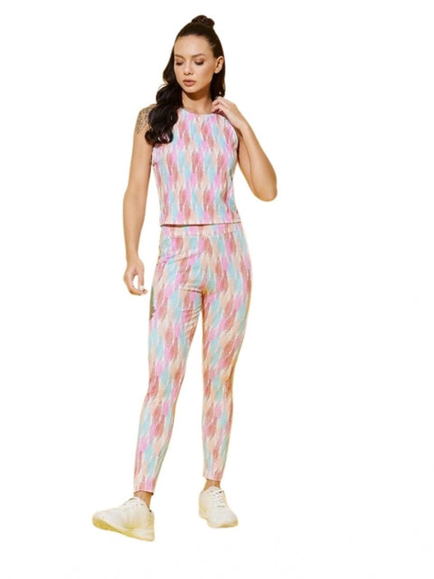Generic Women's Polyester Lycra Printed Sleeveless Active Wear (Multicolor)
