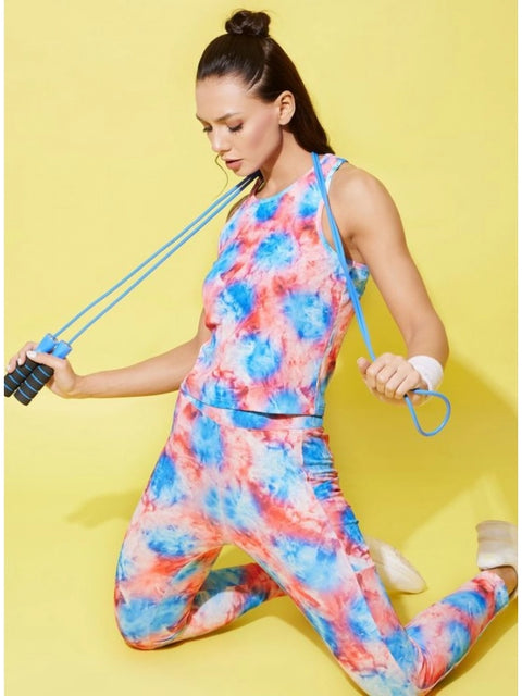 Generic Women's Polyester Lycra Printed Sleeveless Active Wear (Multicolor)