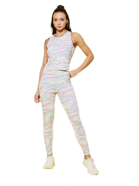 Generic Women's Polyester Lycra Printed Sleeveless Active Wear (Multicolor)