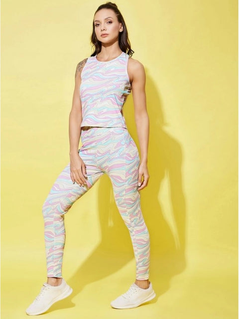 Generic Women's Polyester Lycra Printed Sleeveless Active Wear (Multicolor)