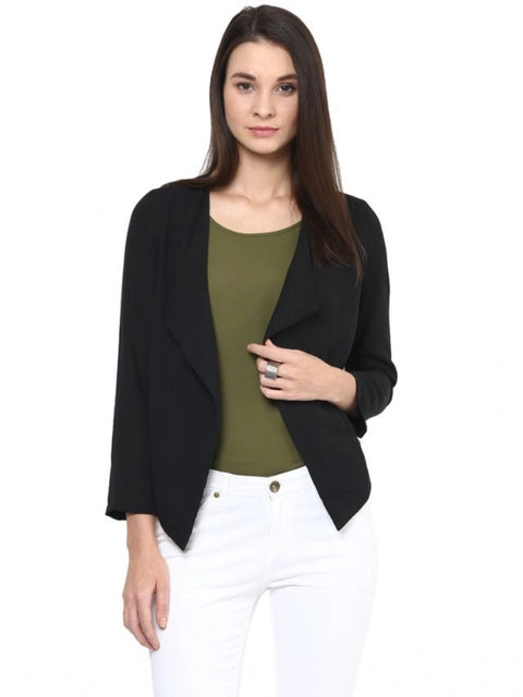 Generic Women's Polyester Solid Long Sleeves Blazer (Black)
