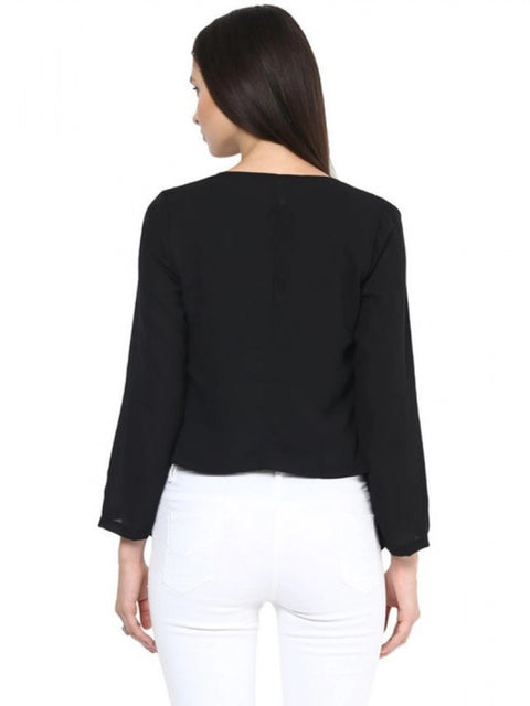 Generic Women's Polyester Solid Long Sleeves Blazer (Black)