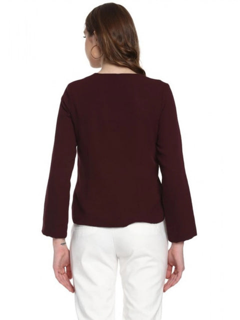 Generic Women's Polyester Diagonal Cut Long Sleeves Blazer (Maroon)
