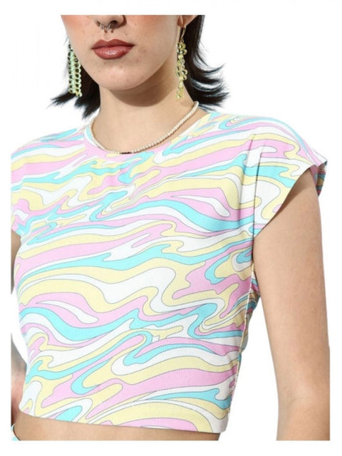 Generic Women's Polyester Lycra Printed Cap Sleeve Co-Ord Set (Multicolor)