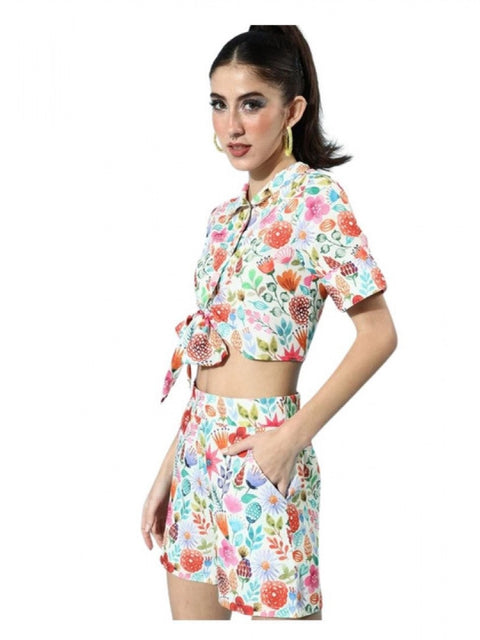 Generic Women's Polyester Floral Short Sleeve Co-Ord Set (Multicolor)