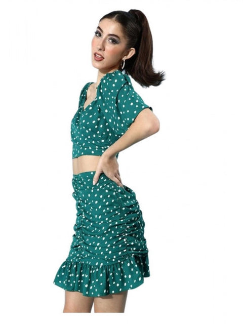 Generic Women's Polyester Floral Short Sleeve Co-Ord Set (Green)
