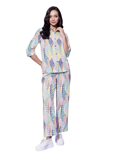 Generic Women's Polyester Floral 3-4th Sleeve Co-Ord Set (Multicolor)