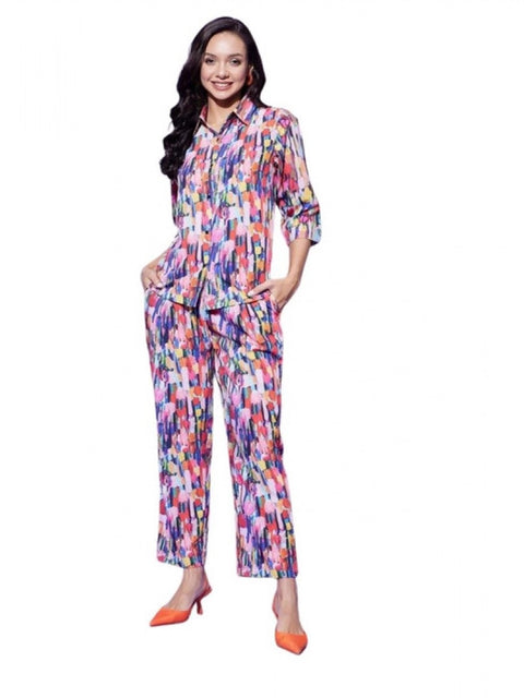 Generic Women's Polyester Floral 3-4th Sleeve Co-Ord Set (Multicolor)